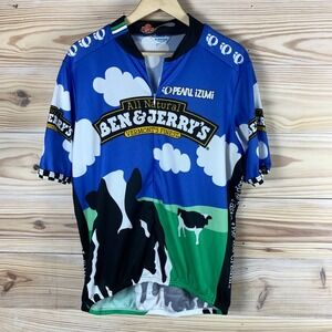 Pearl Izumi Cycling Jersey Mens XL Blue Ben & Jerrys Cow Graphic Bike Shirt